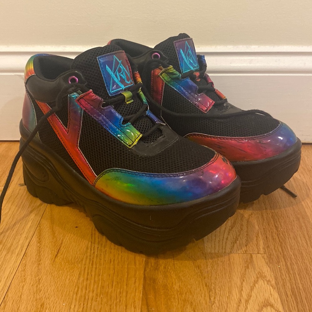 Y.R.U. Matrixx Platform Sneakers - black and holographic rainbow